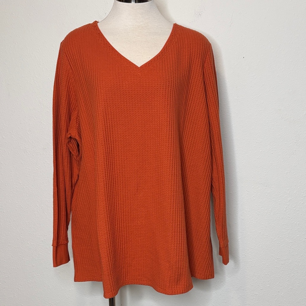Belle by Kim Gravel size 3X V-Neck Long Sleeve Top in dark Orange